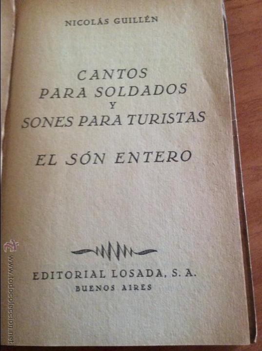 Revistas de música: Libro El Son Entero de Nicolás Guillén. Editorial Losada, Buenos Aires 1952 - Foto 3 - 50716119