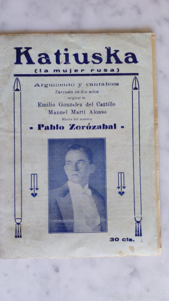 Music magazines: programa  katiuska (la mujer rusa) musica pablo zorozabal
