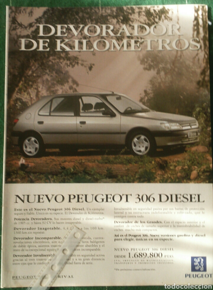 Revistas de m&uacute;sica: Publicidad automovil Peugeot 306
