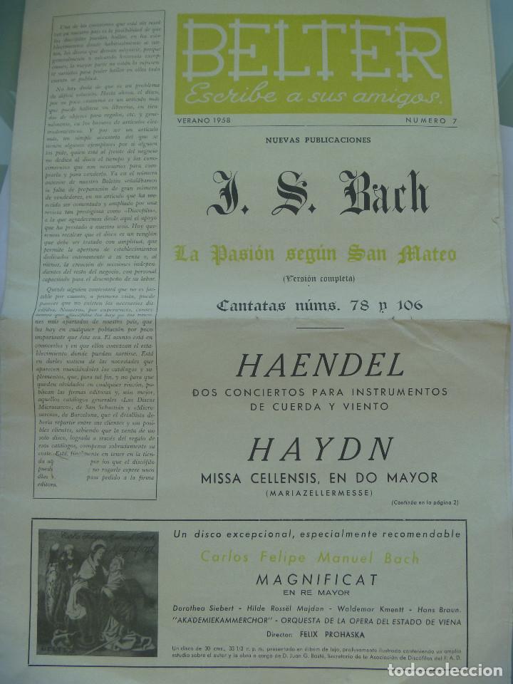 Music magazines: REVISTA DE LA DISCOGRAFICA BELTER , ESCRIBE A SUS AMIGOS . N&ordm; 7 , VERANO 1958