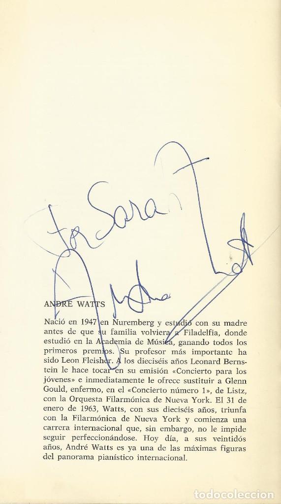Music magazines: ANDRE WATTS. FIRMA Y DEDICATORIA EN PROGRAMA TEATRO REAL. MADRID. 1969.