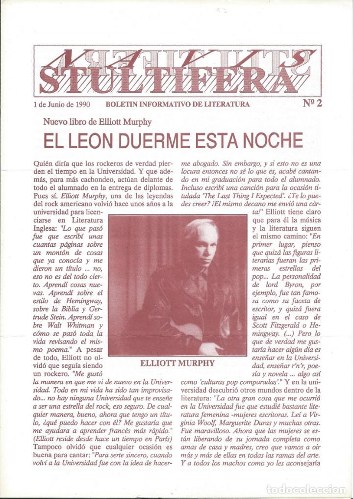 Magazines de musique: ELLIOTT MURPHY, BOLETIN EDITORIAL STULTIFERA NAVIS. N&ordm; 2 1990