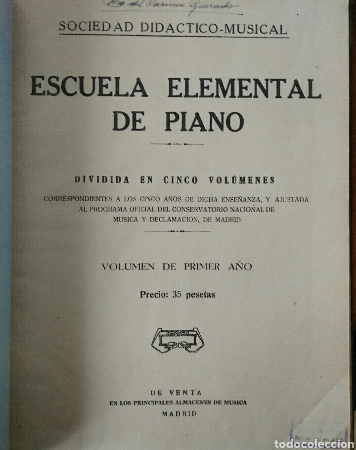 Music magazines: Escuela elemental de piano. Primer volumen. Tapa dura.