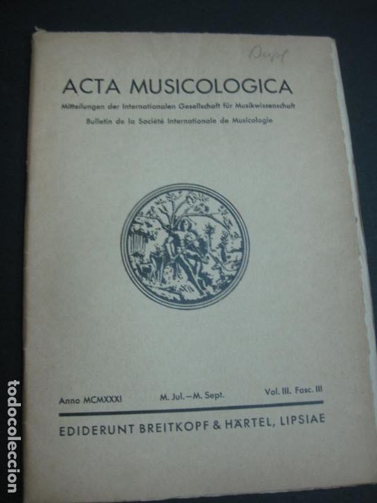 Magazines de musique: BULLETIN DE LA SOCIETE INTERNACIONALE DE MUSICOLOGIE.ENERO 1931. EN FRANCES Y ALEMAN.