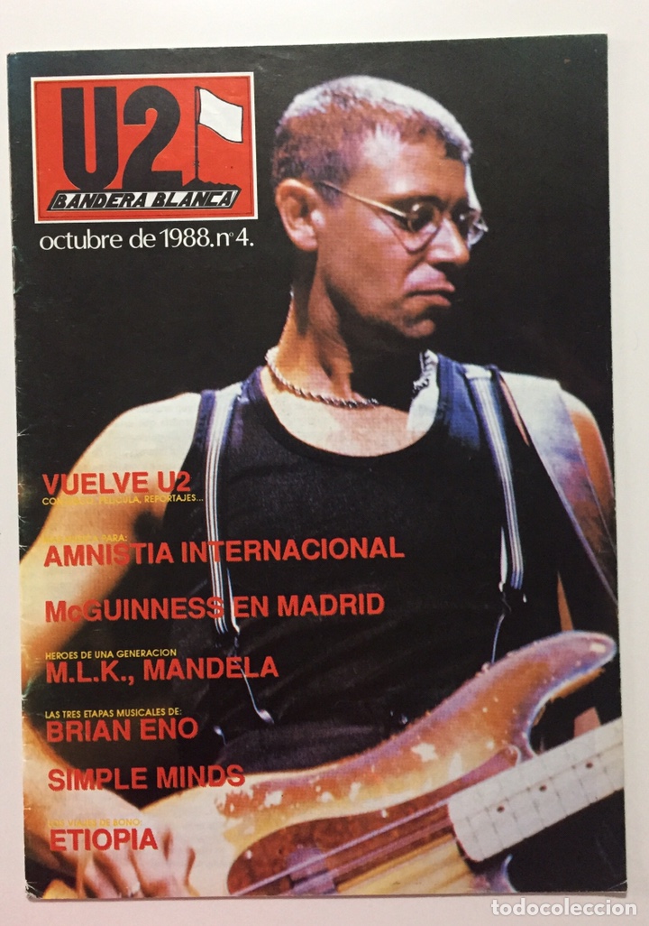 Revistas de m&uacute;sica: U2 Bandera Blanca n&ordm; 4 - Revista - Madrid 1987 - Poster central Larry Mullen - Fanzine