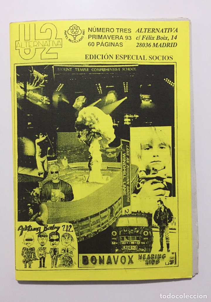 Revistas de m&uacute;sica: U2 ALTERNATIVA - FANZINE REVISTA CLUB DE FANS - EDICION ESPECIAL SOCIOS - N&Uacute;MERO TRES, Primavera 93
