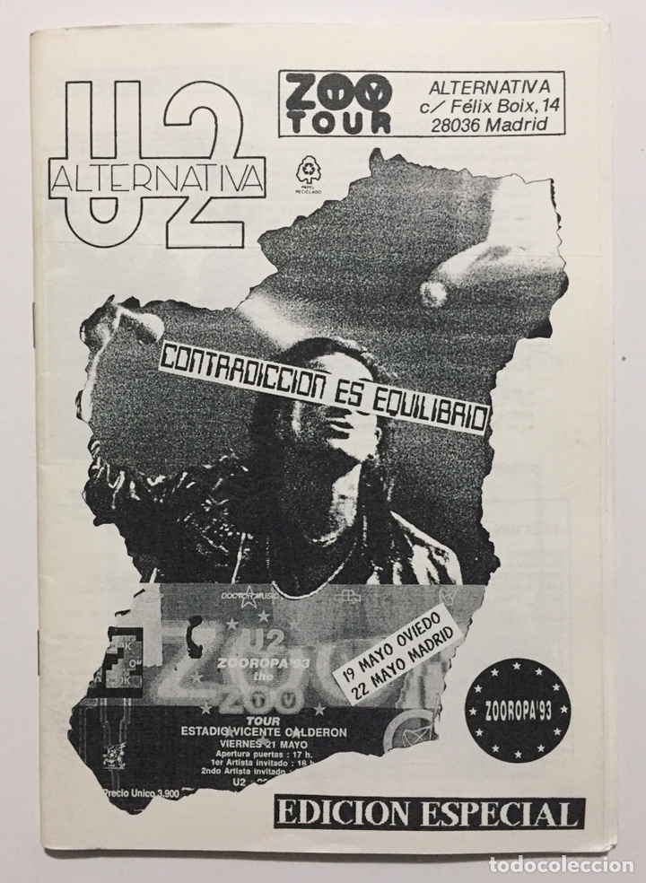 Revistas de m&uacute;sica: U2 ALTERNATIVA - FANZINE REVISTA CLUB DE FANS - EDICION ESPECIAL ZOO TOUR - ZOOROPA &lsquo;93