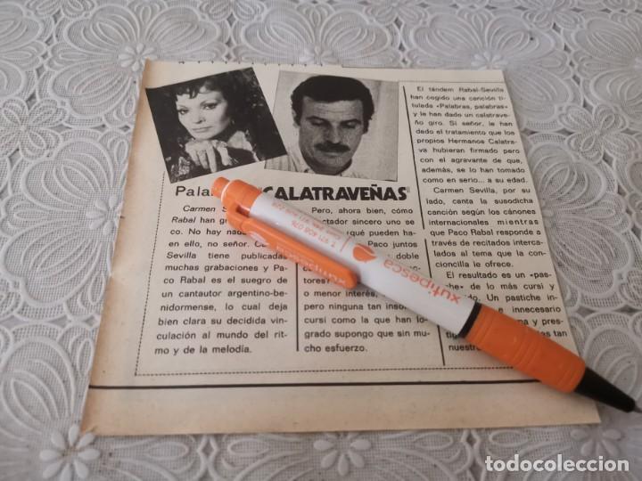 Revistas de m&uacute;sica: CARMEN SEVILLA Y PACO RABAL GRABAN UN DISCO CALATRAVE&Ntilde;AS RECORTE REVISTA 1973