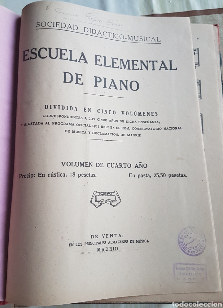 Music magazines: Antiguo libro partituras escuela elemental piano cuarto a&ntilde;o