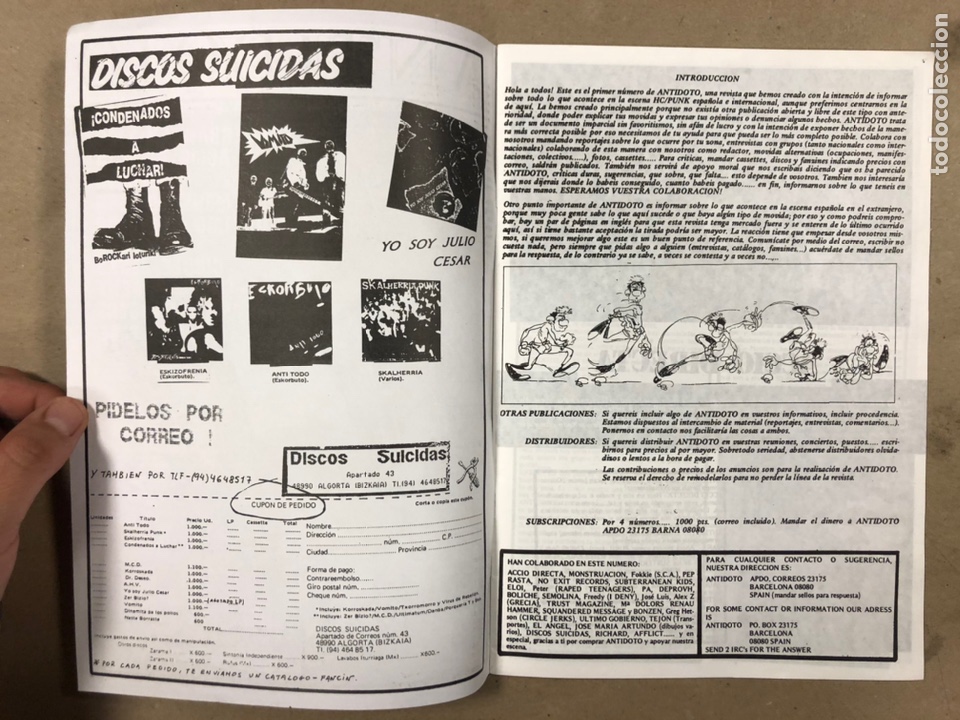 Revistas de música: ANTIDOTO N° 1 (BARCELONA 1988). FANZINE ORIGINAL; SUBTERRANEAN KIDS, MONSTRUACION, ACCIÓ DIRECTA, UL - Foto 2 - 212179580