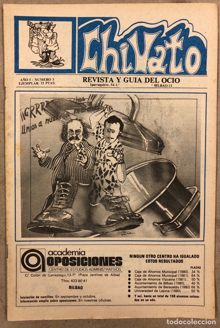 Revistas de m&uacute;sica: CHIVATO N&deg; 3 (1981) REVISTA Y GUIA DEL OCIO DE BILBAO; GENESIS, ORQUESTA MONDRAG&Oacute;N,