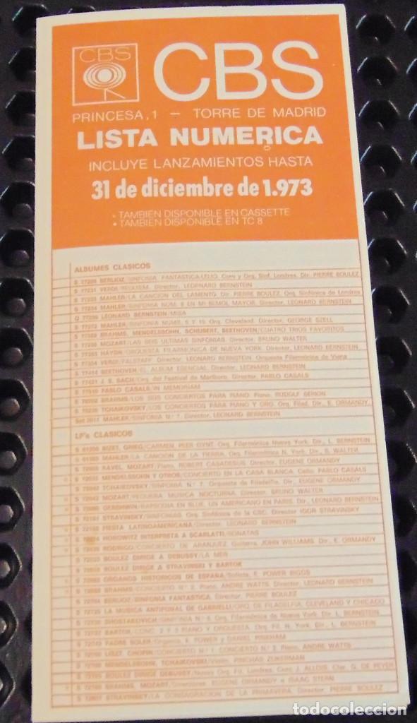 Magazines de musique: CBS LISTA NUMERICA 1973 - LISTADO DE EDICIONES CBS EN ESPA&Ntilde;A ESE A&Ntilde;O