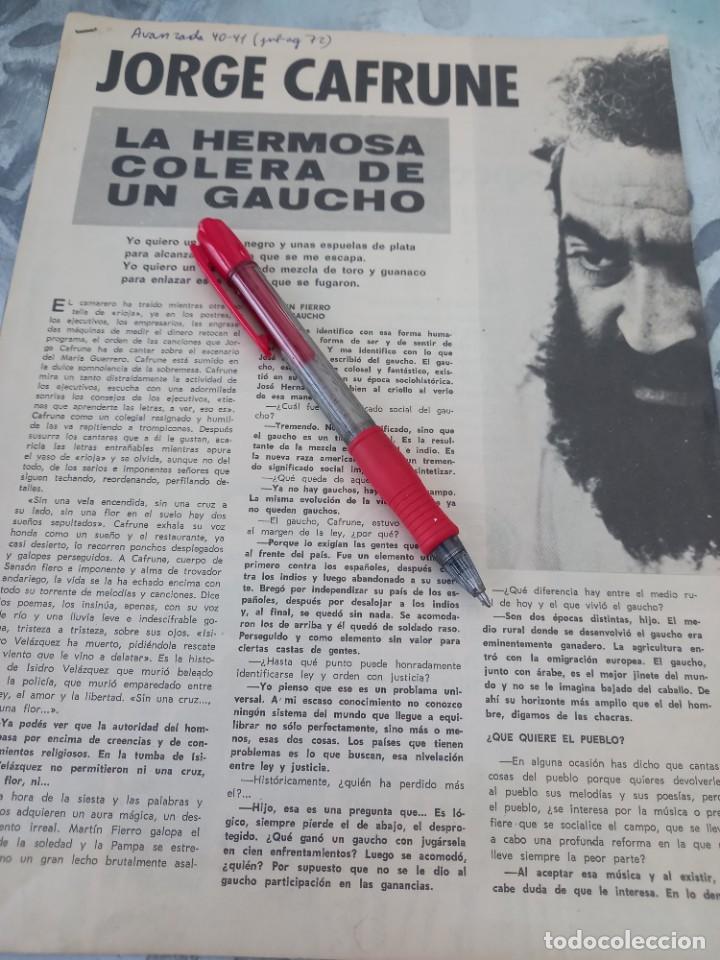 Music magazines: ENTREVISTA A JORGE CAFRUNE, LA COLERA DE UN GAUCHO. RECORTE REVISTA AVANZADA N&ordm; 40. JULIO 1972