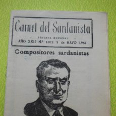 Revistas de música: CARNET DEL SARDANISTA AÑOS XXII - Nº 1072 - DE 5 MAYO 1966 .. Lote 401443029