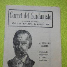 Revistas de música: CARNET DEL SARDANISTA AÑOS XXII - Nº 1067 - DE 24 MARZO 1966 .. Lote 401443864