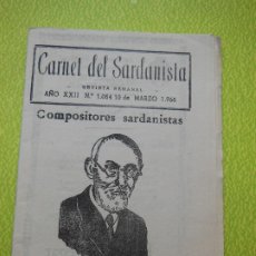 Revistas de música: CARNET DEL SARDANISTA AÑOS XXII - Nº 1064 - DE 10 MARZO 1966 .. Lote 401444119