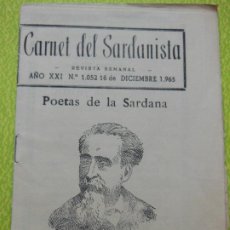 Revistas de música: CARNET DEL SARDANISTA AÑOS XXI - Nº 1052 - DE 16 DICIEMBRE 1965 .. Lote 401449109