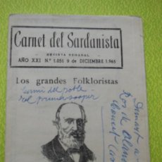 Revistas de música: CARNET DEL SARDANISTA AÑOS XXI - Nº 1051 - DE 9 DICIEMBRE 1965 .. Lote 401449289
