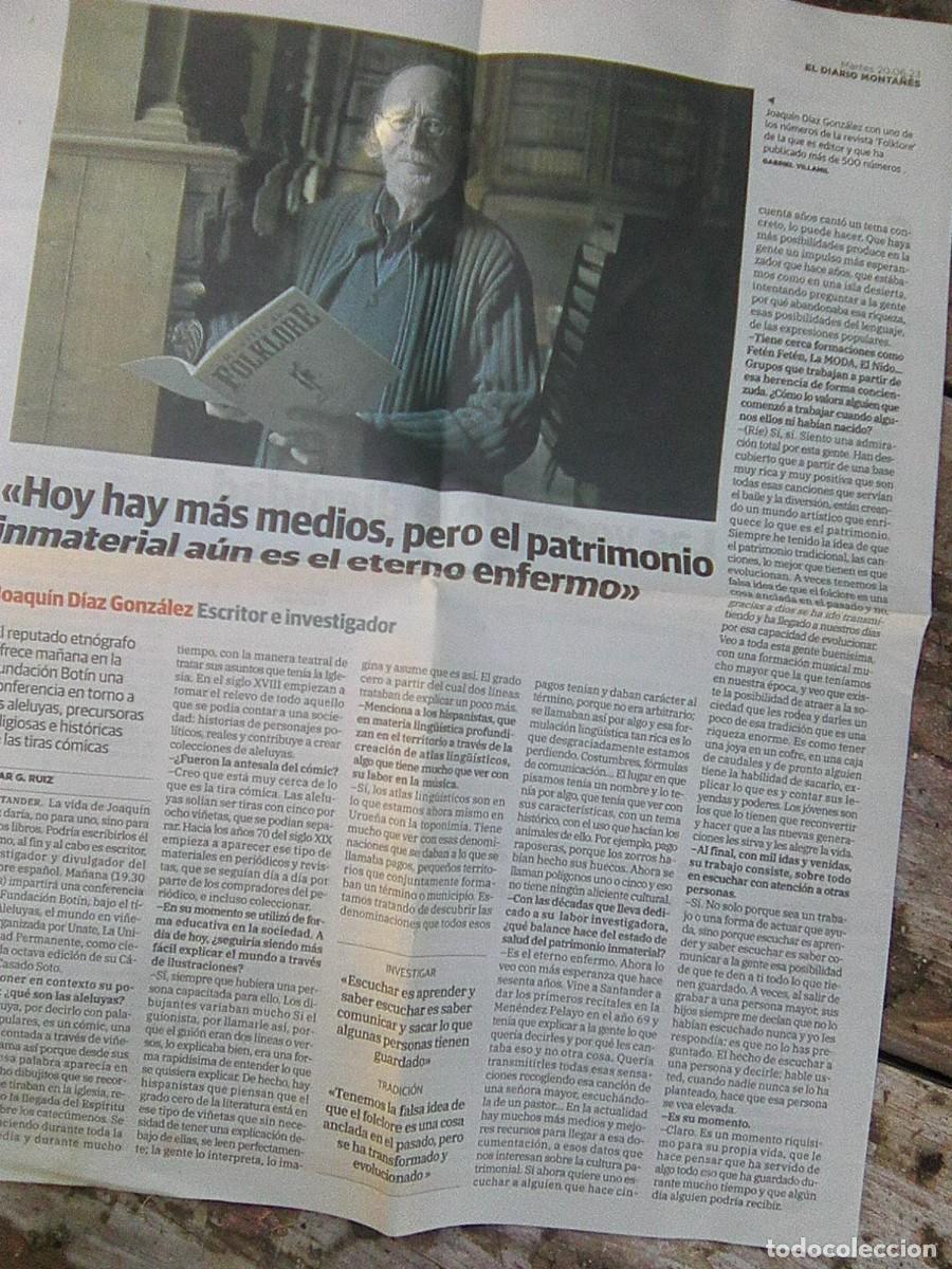 Magazines de musique: Joaqu&iacute;n D&iacute;az - Aleluyas pre-comic - recorte El Diario Monta&ntilde;&eacute;s 2023 - etnograf&iacute;a castellana