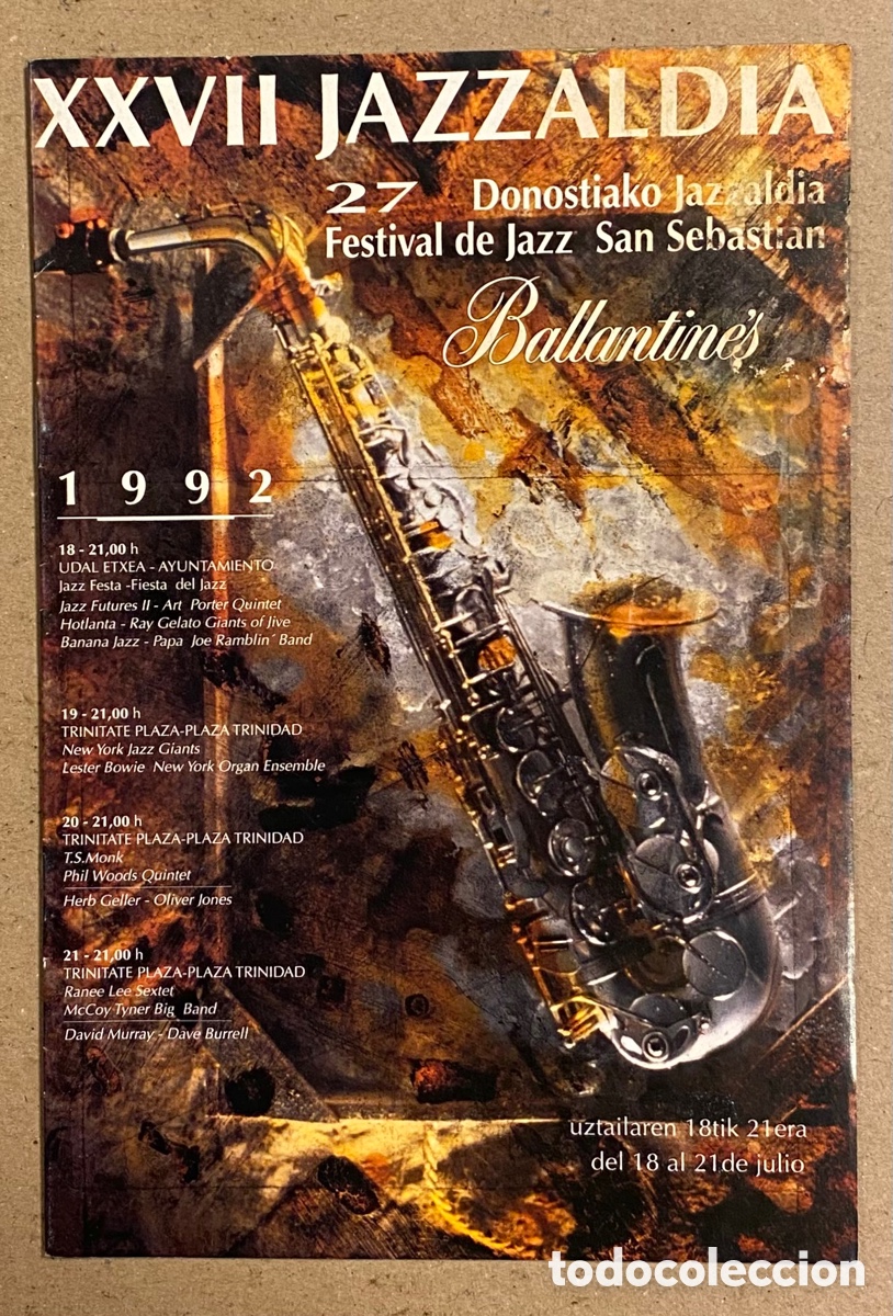 Magazines de musique: XXVII JAZZALDIA 1992 FESTIVAL DE JAZZ DE SAN SEBASTI&Aacute;N. REVISTA OFICIAL PROGRAMA JAZZALDIA &lsquo;92
