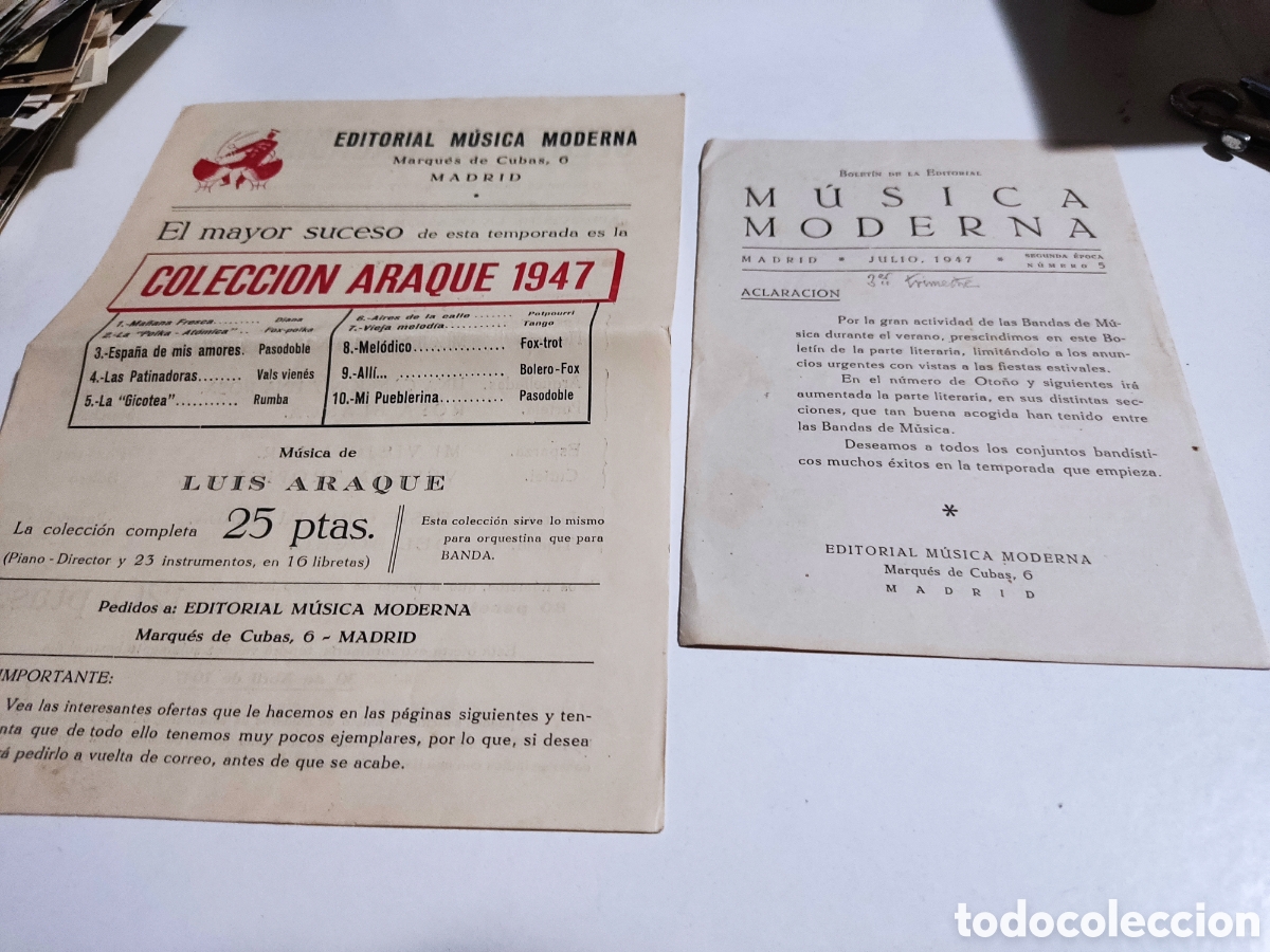 Magazines de musique: Folleto editorial m&uacute;sica moderna colecci&oacute;n araque 1947