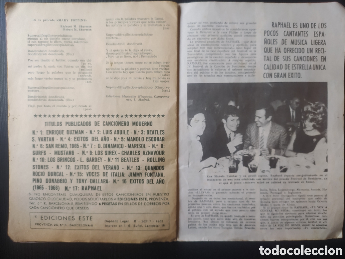 Music magazines: Cancionero Moderno Raphael