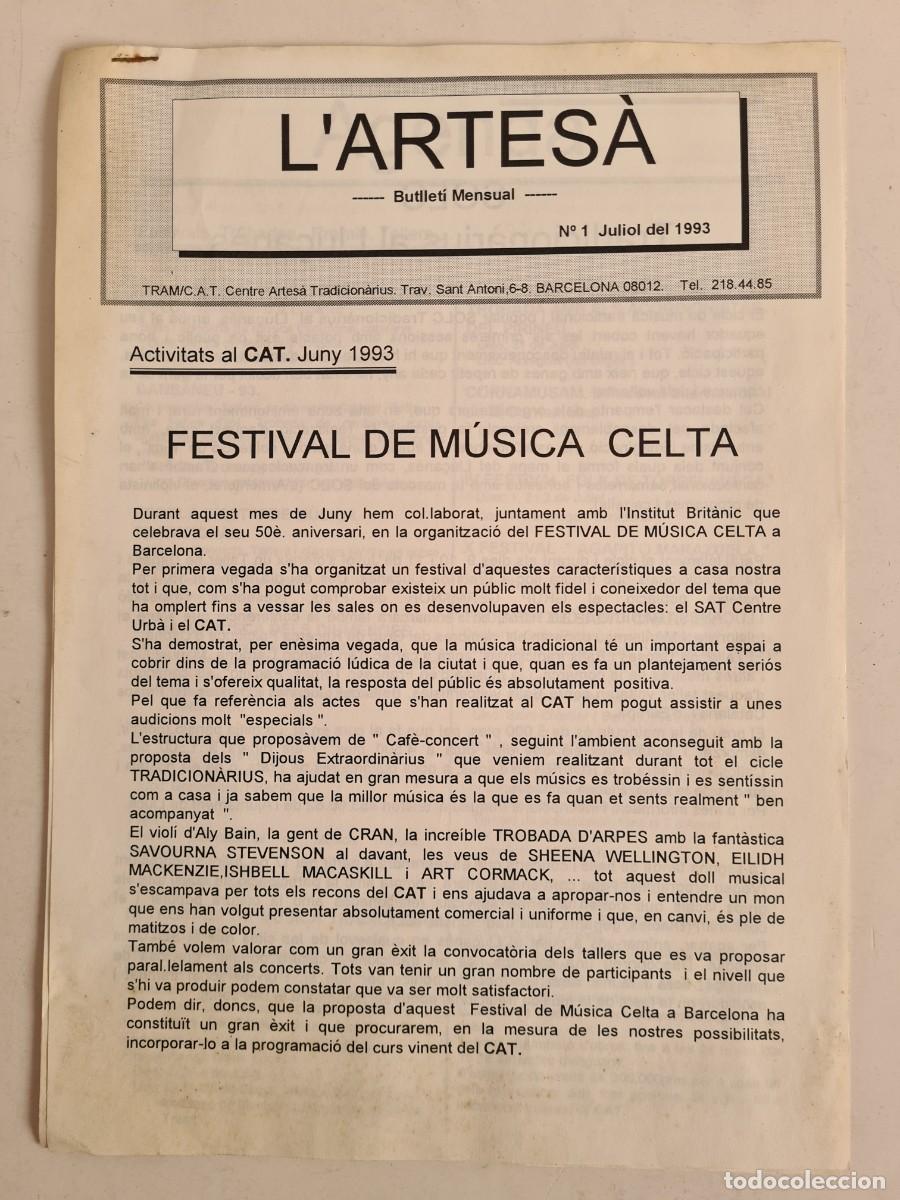 Music magazines: L'Artes&agrave; Butllet&iacute; Mensual n&uacute;m. 1 Festival M&uacute;sica Celta Barcelona 1993
