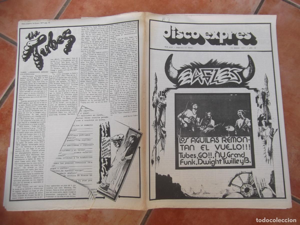 Music magazines: disco expres, n&ordm; 409, 1977, eagles tiene un recorte, dwight twilley, grand funk, the tubes,
