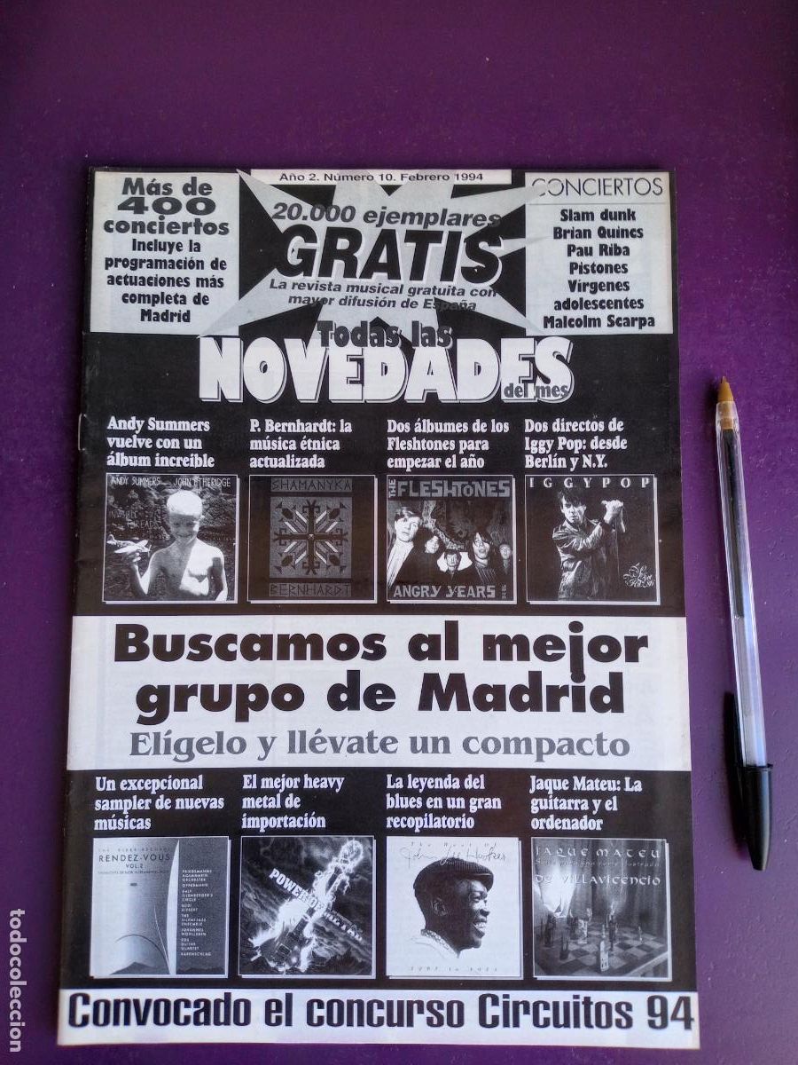 Revistas de m&uacute;sica: TODAS LAS NOVEDADES - REVISTA GRATUITA MUSICA 90'S - NUM 10 - AGENDA CONCIERTOS FEBRERO 94
