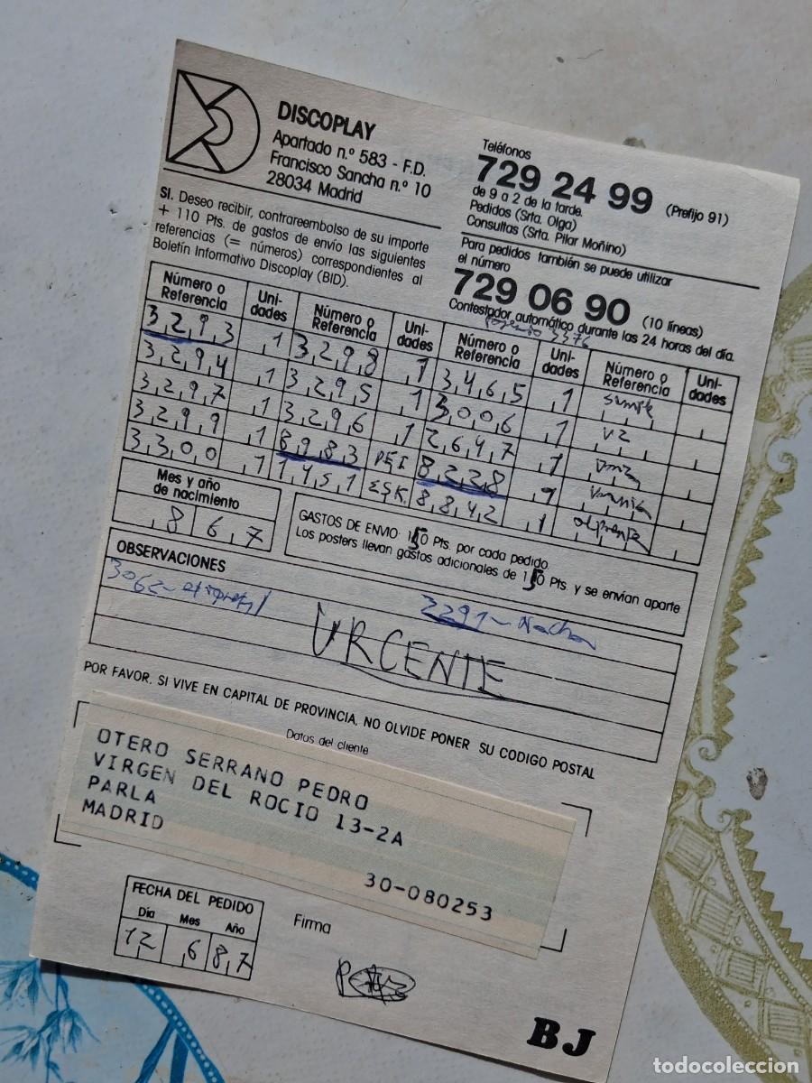 Revistas de m&uacute;sica: impreso de compra discoplay pedido 1988