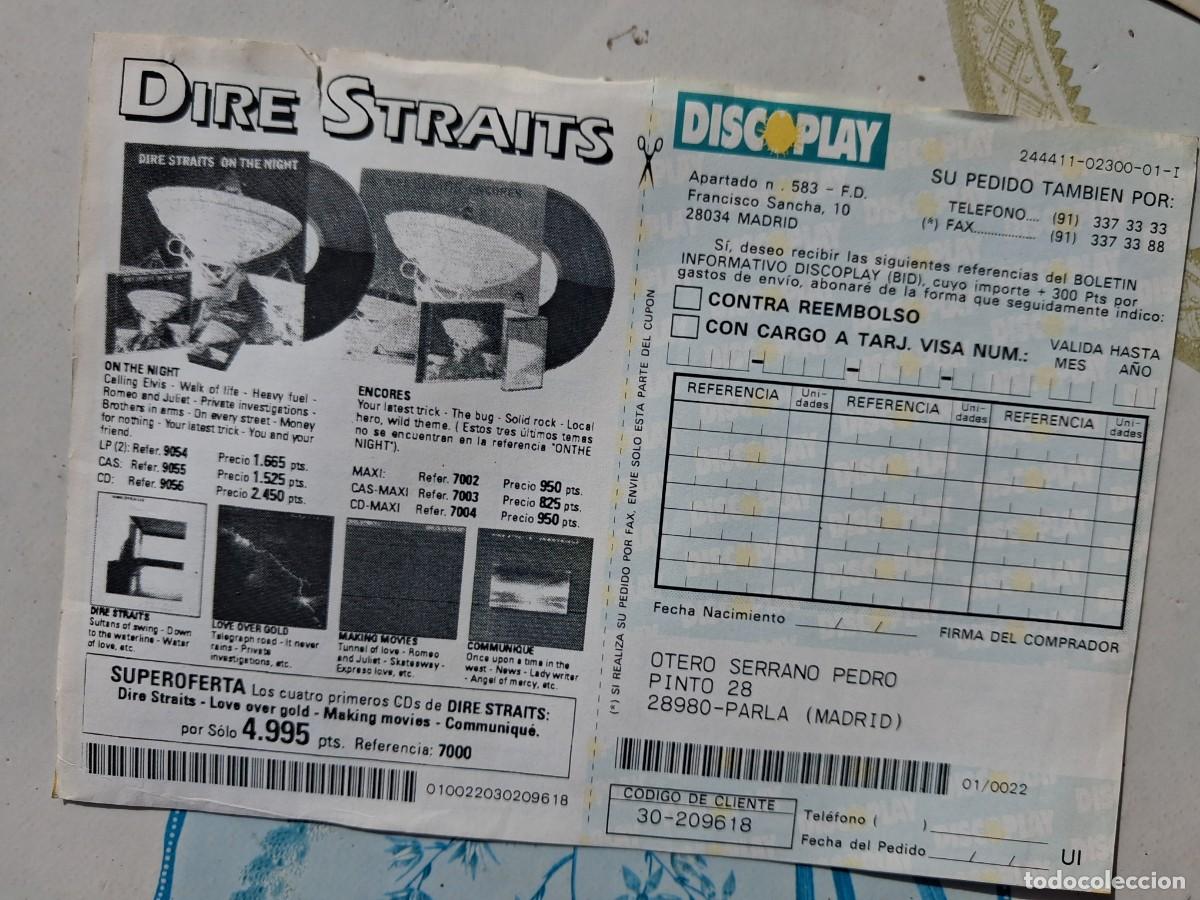 Revistas de m&uacute;sica: impreso de compra discoplay pedido cn publicidad de Dire Straits - 1993