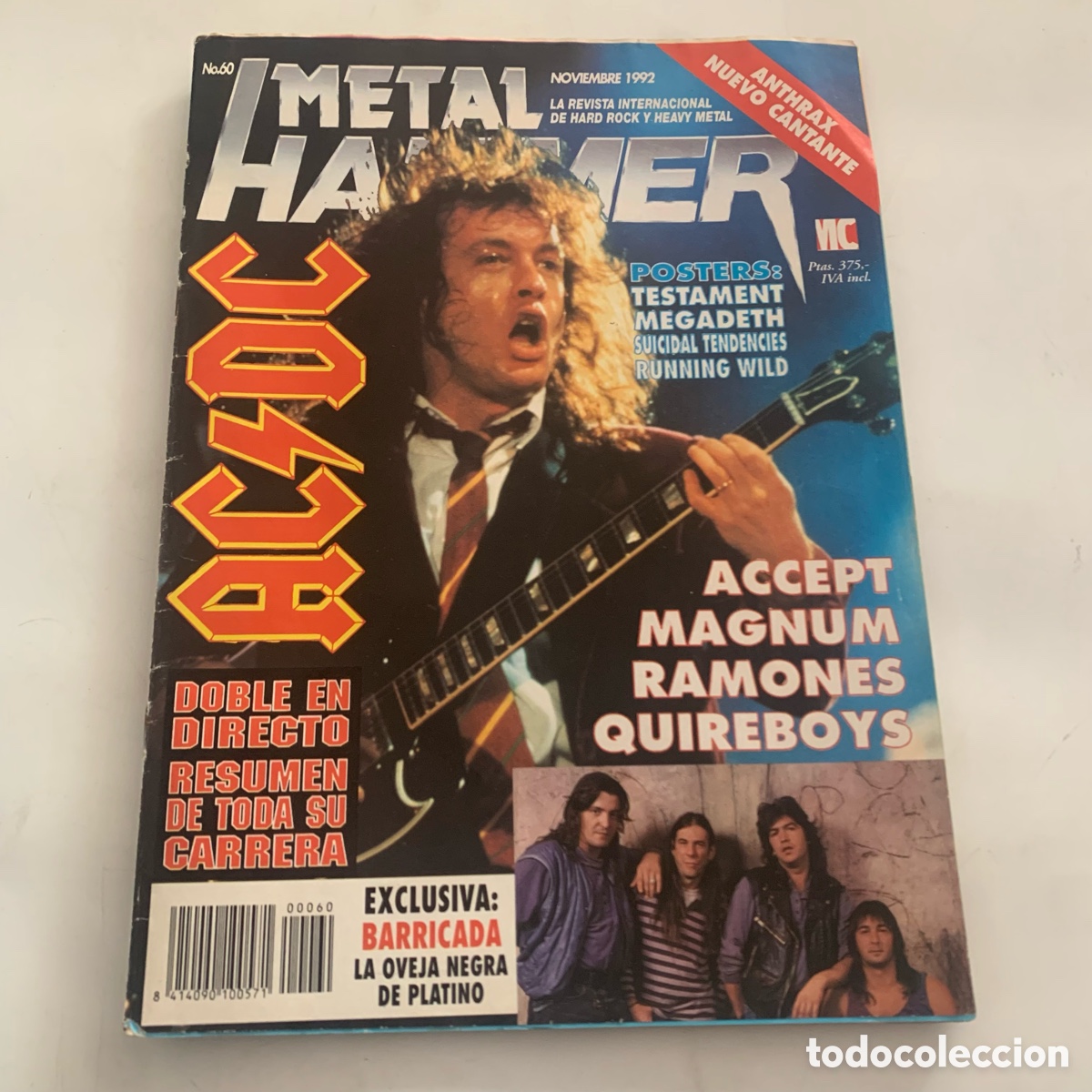Revistas de m&uacute;sica: revista metal hammer n&ordm; 60 de 1992 anthrax ac/dc accept ramones barricada