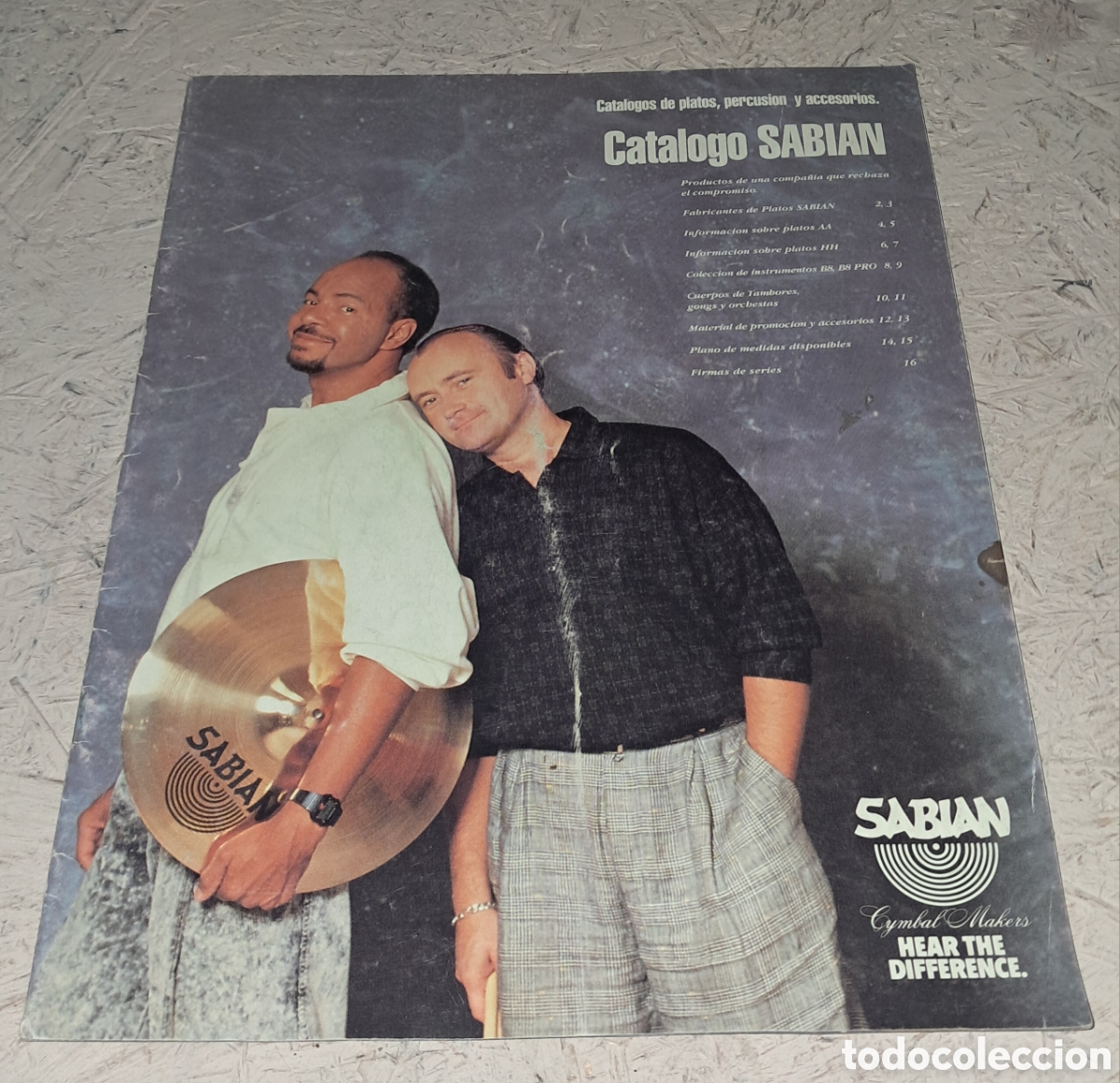 Revistas de m&uacute;sica: Cat&aacute;logo de Sabian de 1991, marca de platillos. Portada bater&iacute;as banda&nbsp;Genesis Phil Collins Chester