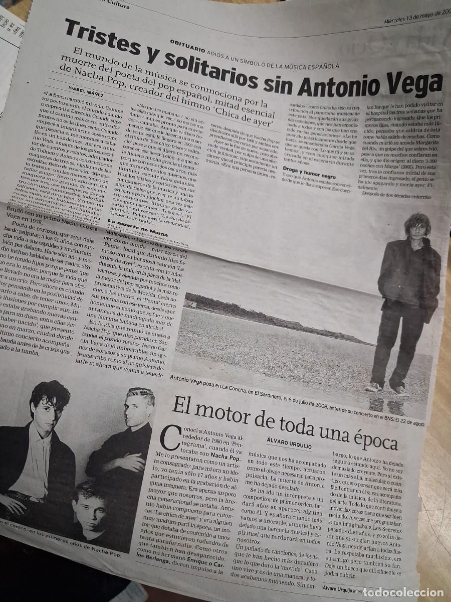 Revistas de m&uacute;sica: Antonio Vega - El Diario Monta&ntilde;&eacute;s 2009 - recorte art&iacute;culo completo 2 p&aacute;ginas - Ex- Nacha Pop