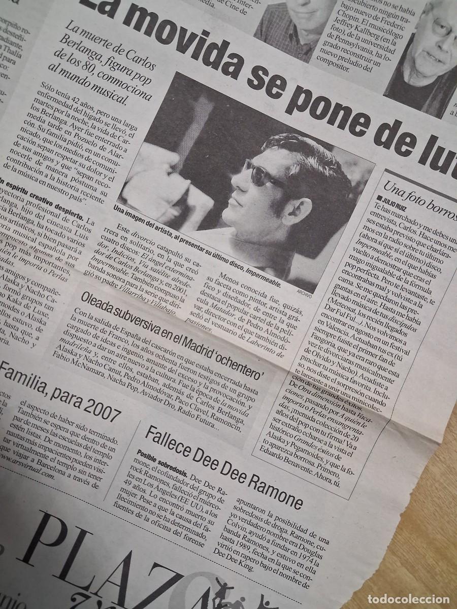 Revistas de m&uacute;sica: Carlos Berlanga - La Movida se pone de luto 2002- recorte art&iacute;culo completo - Ex Pegamoides Dinarama
