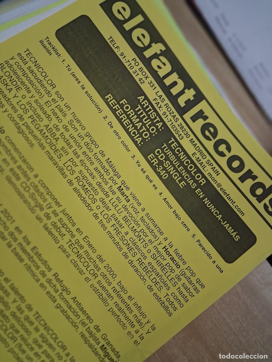 Revistas de m&uacute;sica: Tecnicolor - Elefant records 2001 - Hoja promo - Turbulencias en nunca jam&aacute;s