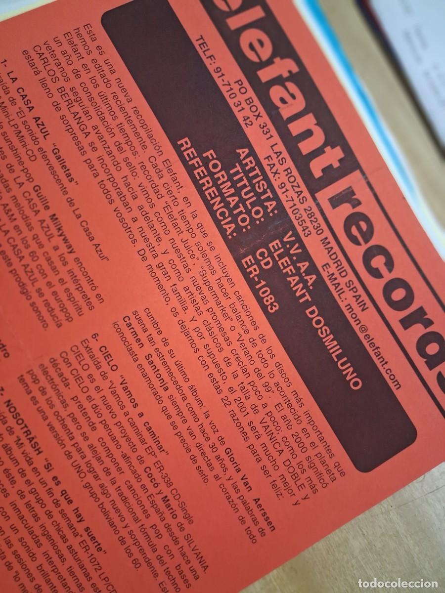 Revistas de m&uacute;sica: Dosmiluno - Elefant records 2001 - Hoja promo - La Casa Azul, Vinica Doble, Niza, Carlos Berlanga