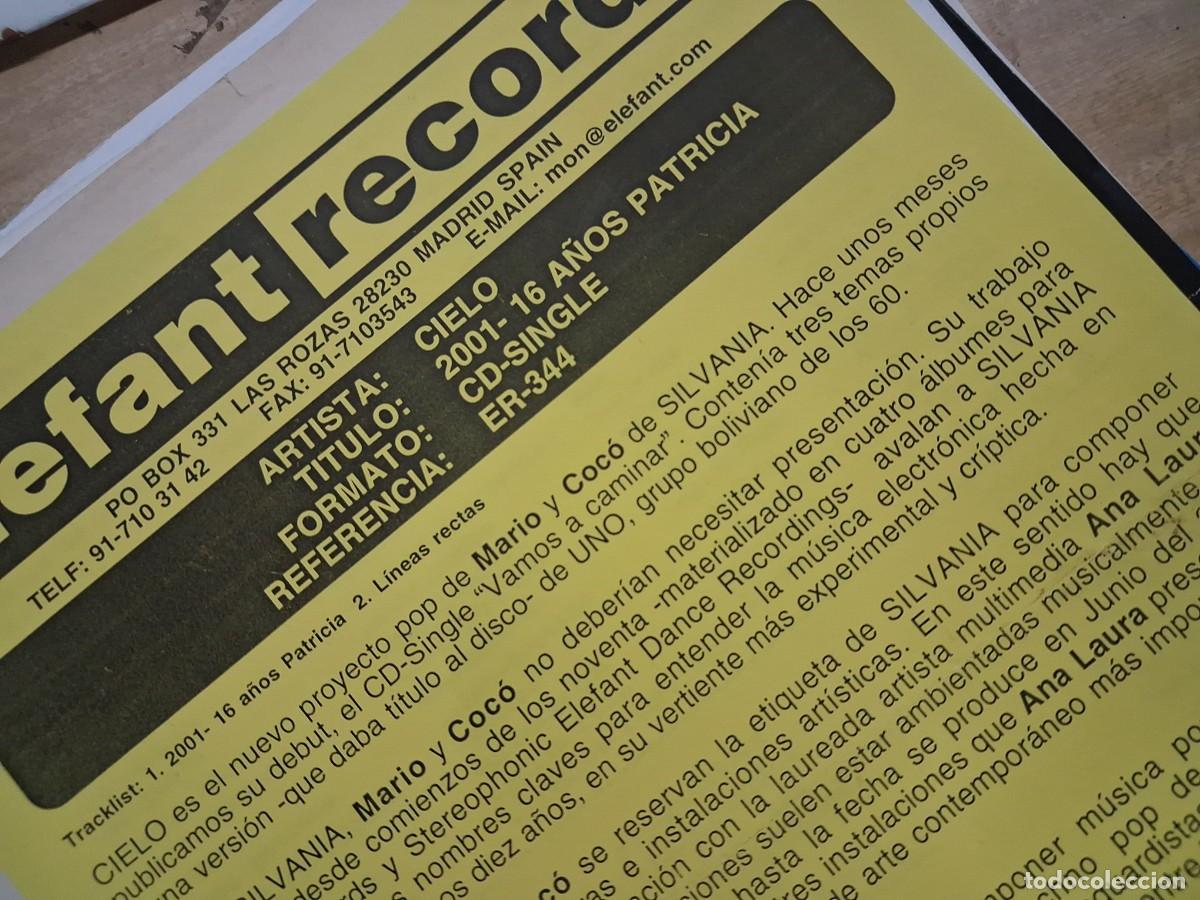Revistas de m&uacute;sica: Cielo - Elefant records 2001 - Hoja Promo - 16 a&ntilde;os . Patricia - Ex Silvania