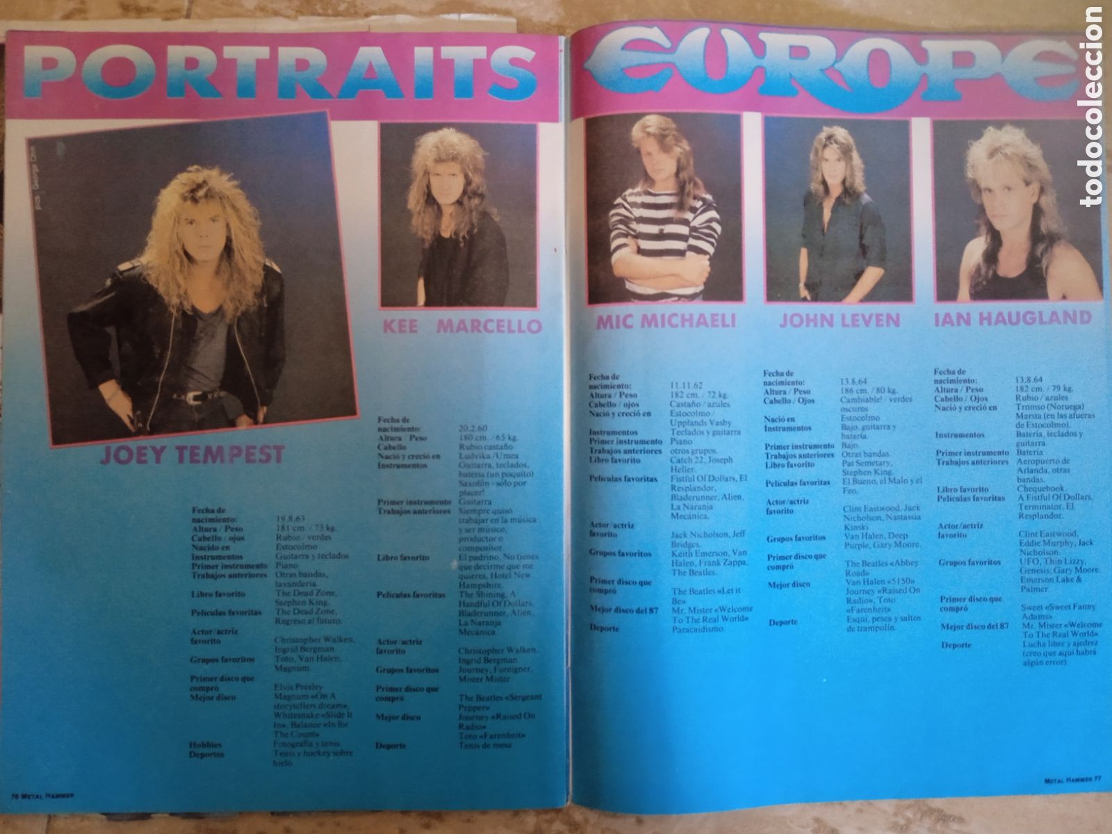 Revistas de m&uacute;sica: Amplio reportaje grupo Europe