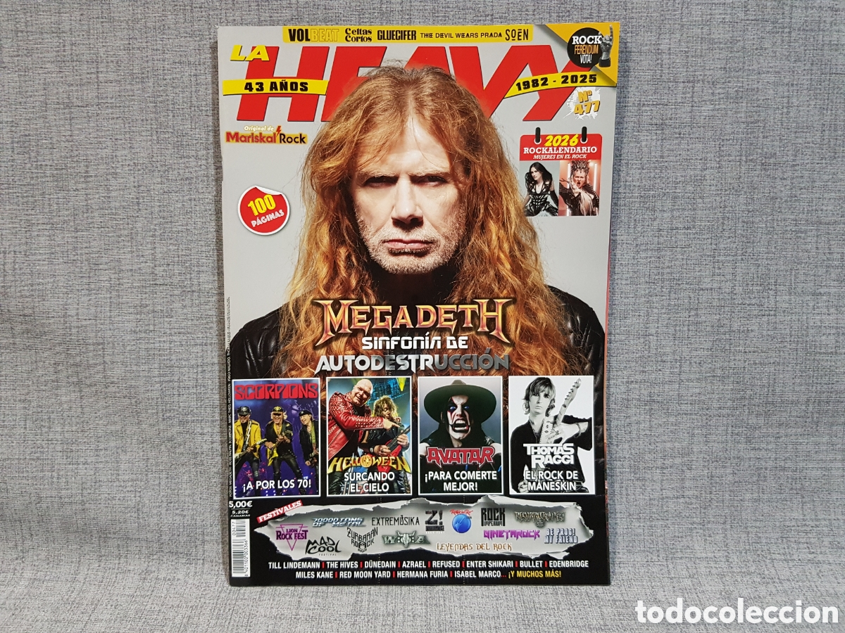 Revistas de m&uacute;sica: REVISTA LA HEAVY N⁰477 PORTADA MEGADETH / P&Oacute;STER CALENDARIO 2026 MUJERES EN EL ROCK