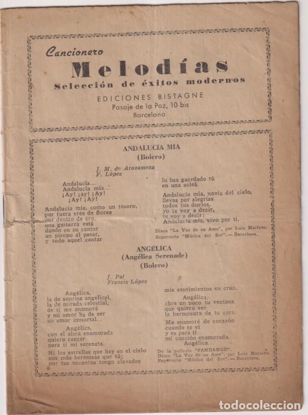 Revistas de m&uacute;sica: Cancionero. melod&iacute;as Selecci&oacute;n de &eacute;xitos modernos. Ediciones Bistagne