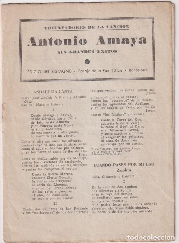 Revistas de m&uacute;sica: Cancionero de Antonio Amaya. Triunfadores de la Canci&oacute;n. Ediciones Bistagne