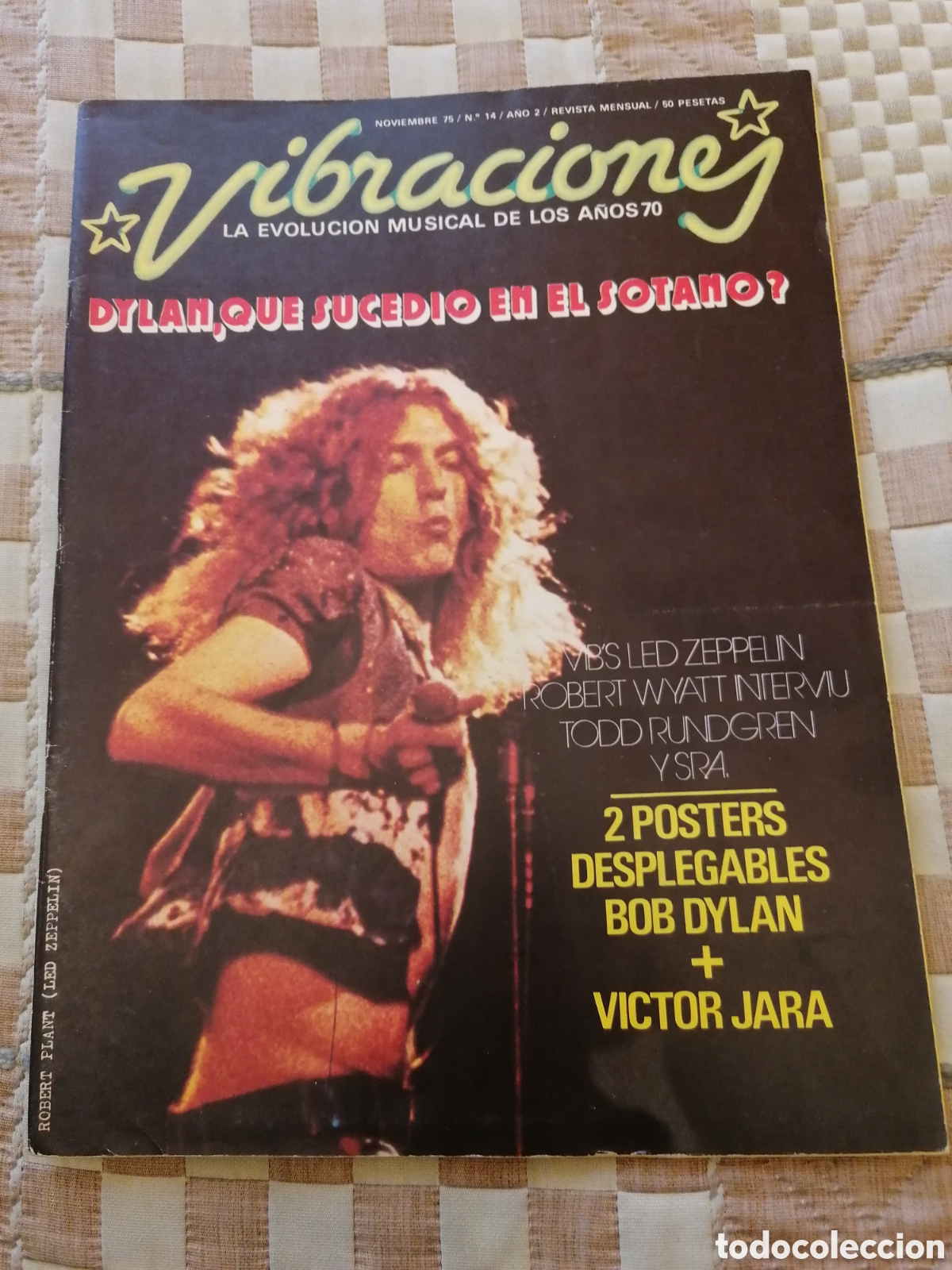 Revistas de m&uacute;sica: Revista Vibraciones N&ordm; 14. Nov. 1975.Led Zeppelin,Bob Dylan,Todd Rundgren,Robert Wyatt.Sin posters
