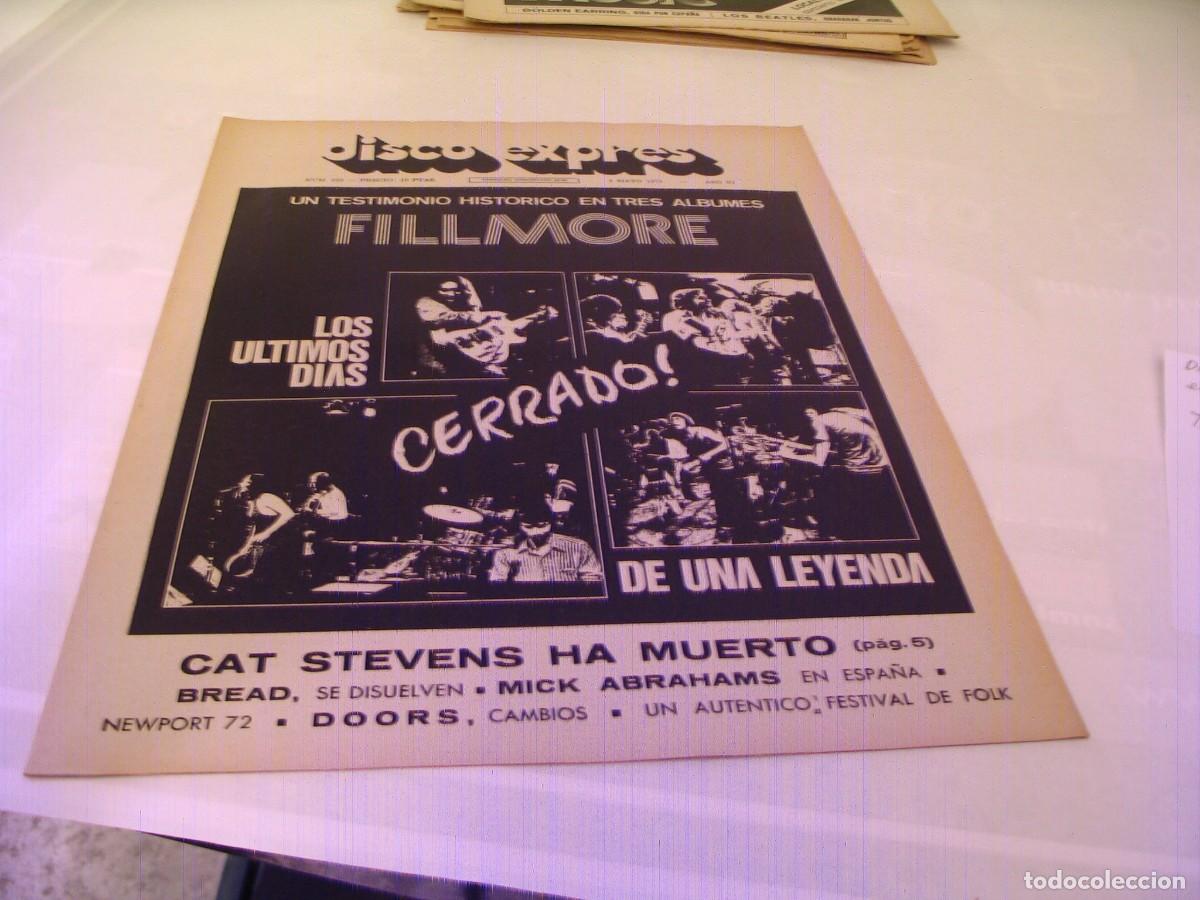 Revistas de m&uacute;sica: REVISTA DISCO EXPRES 222 de 1973 FILLMORE The Storm Cat Stevens Roberto Carlos