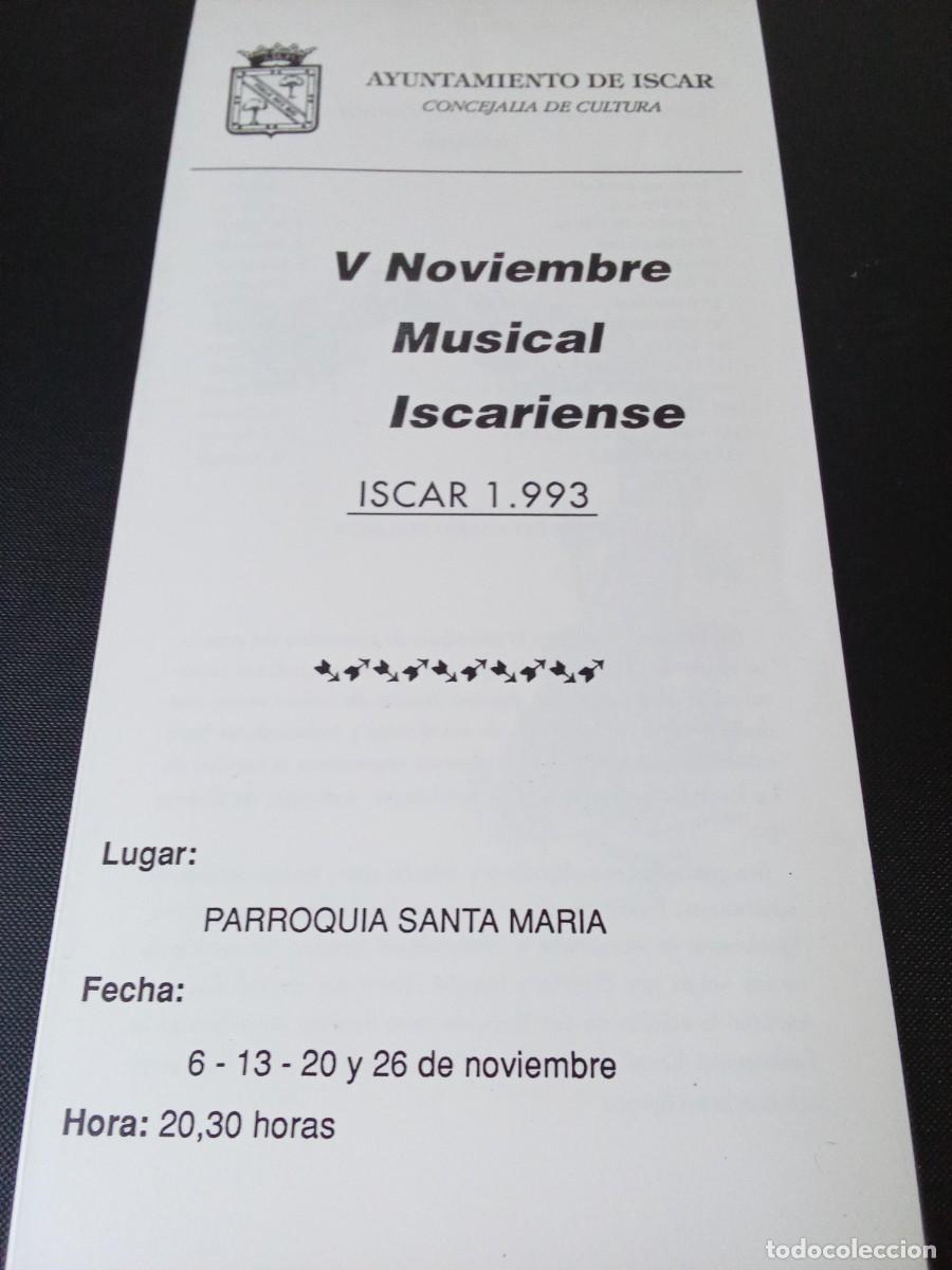 Revistas de m&uacute;sica: Tr&iacute;ptico noviembre musical iscariense, Iscar, Valladolid. 1993 Coral villa de Iscar