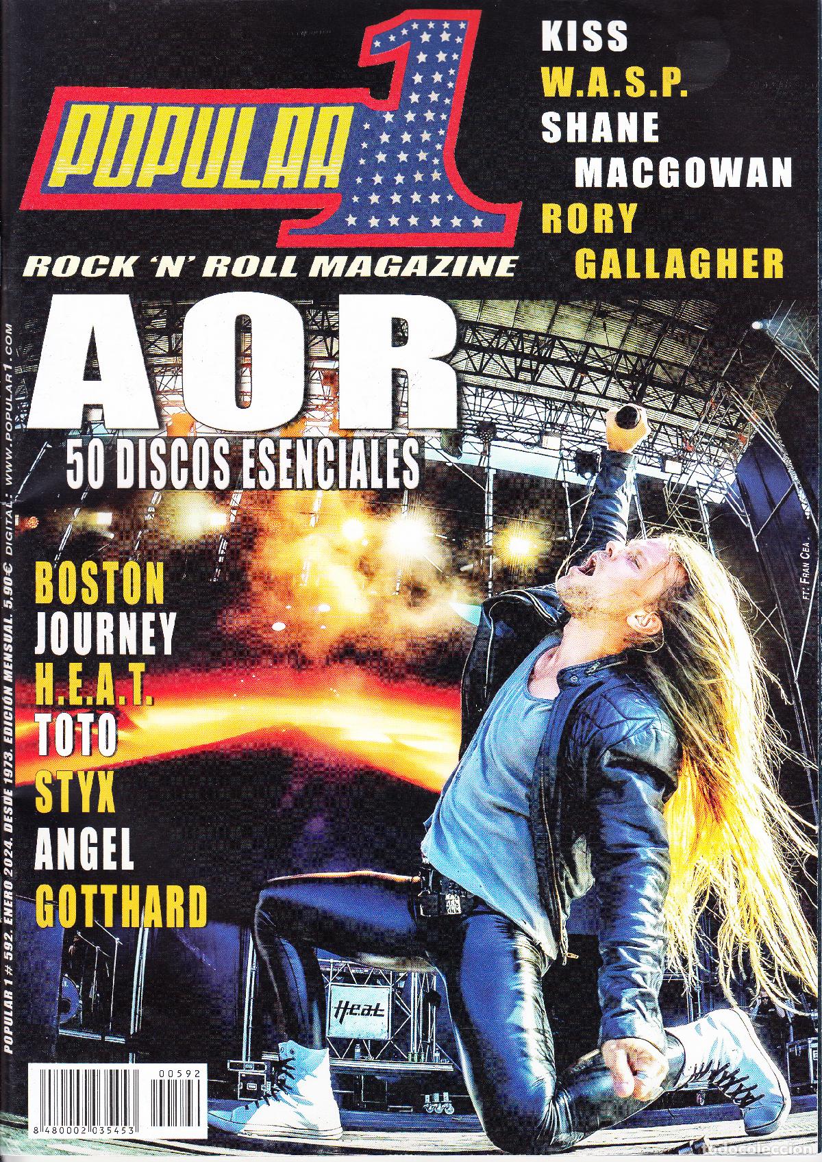 Revistas de m&uacute;sica: POPULAR 1. N&ordm; 592. A O R, 50 DISCOS ESENCIALES, KISS, W.A.S.P., RORY GALLAGHER, BOSTON...