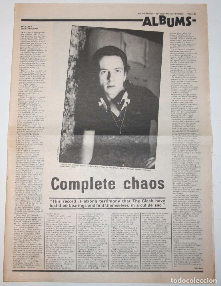 Revistas de m&uacute;sica: THE CLASH Sandinista Original 1980 Album Review NME UK Article promo clipping