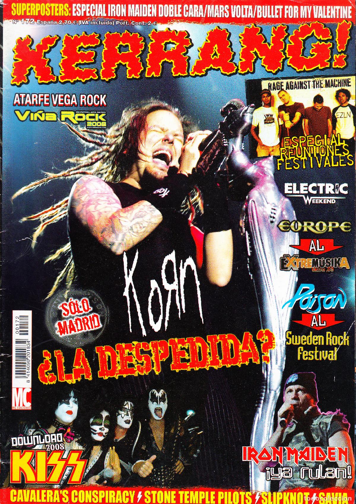 Revistas de m&uacute;sica: KERRANG. N&ordm; 172. ESPECIAL FESTIVALES, EUROPE, POISON, IRON MAIDEN, KORN, KISS, ATARFE VEGA