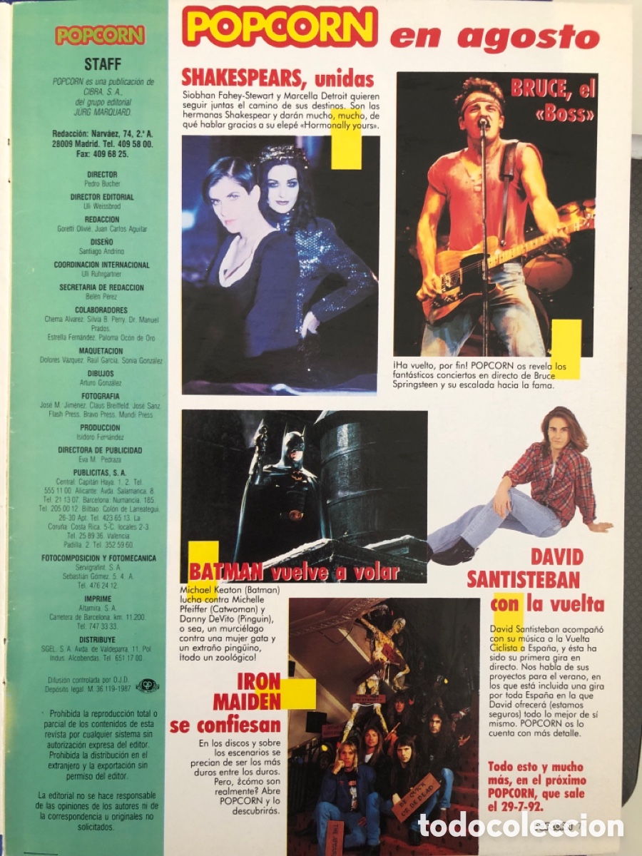 Revistas de m&uacute;sica: Hoja artistas revista Popcorn