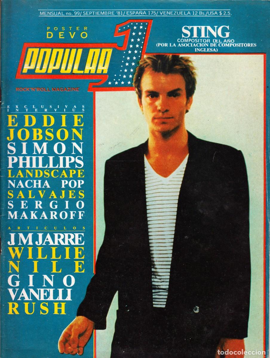 Revistas de m&uacute;sica: POPULAR 1. N&ordm; 99. STING, NACHA POP, SALVAJES, J.M JARRE, LANDSCAPE, SERGIO MAKAROFF